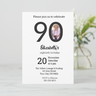 Modern Minimalist Photo 90th Birthday Invitation