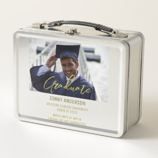 Modern Minimalist Photo and Script Metal Lunch Box