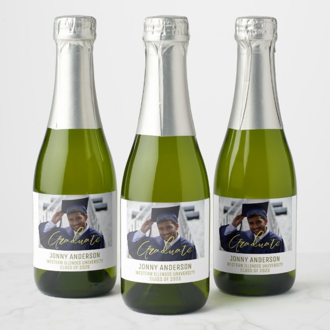 Modern Minimalist Photo and Script Sparkling Wine Label (Bottles)