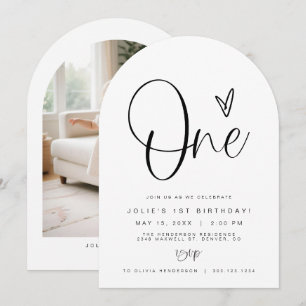 Modern Minimalist Photo Arch First Birthday Party Invitation