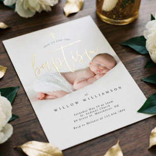 Modern Minimalist Photo Baptism Gold Script