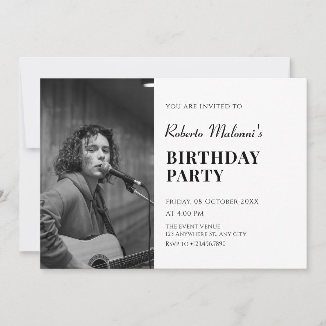 Modern minimalist photo birthday invitation (Front)