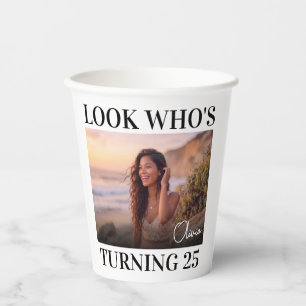 Modern Minimalist Photo Birthday Paper Cups