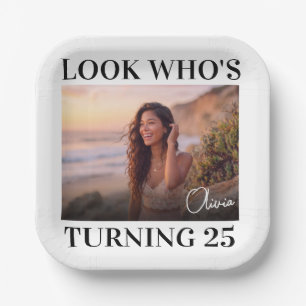 Modern Minimalist Photo Birthday Paper Plate