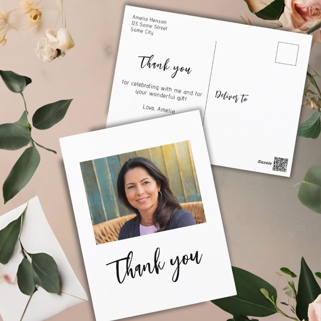 Modern Minimalist Photo Birthday Thank you Postcard (Creator Uploaded)