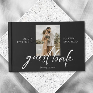 Modern Minimalist Photo Black Guest Book
