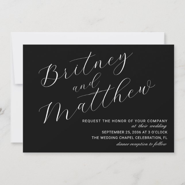 Modern Minimalist Photo Black Script Wedding Invitation (Front)