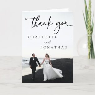 Modern Minimalist Photo Black Wedding Thank You Card