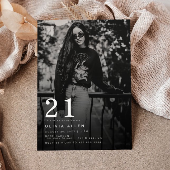 Modern & Minimalist Photo Black | White Birthday Invitation (Creator Uploaded)