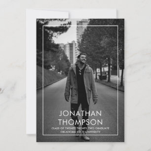 Modern Minimalist Photo Black White Graduation Announcement