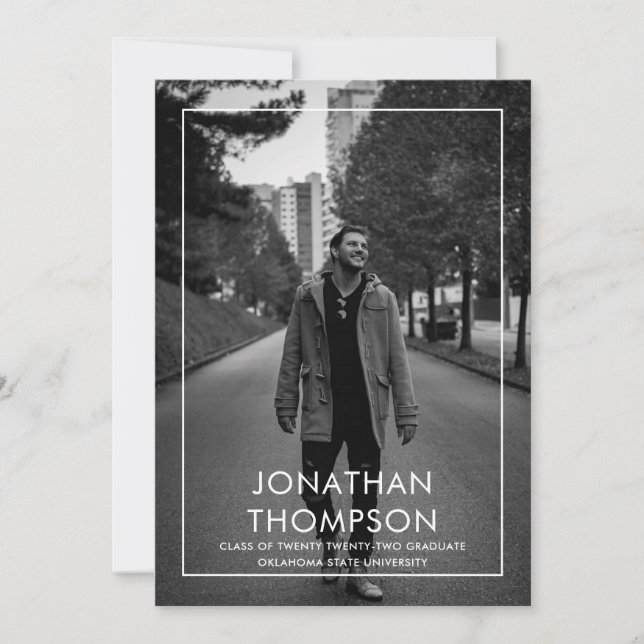 Modern Minimalist Photo Black White Graduation Invitation (Front)