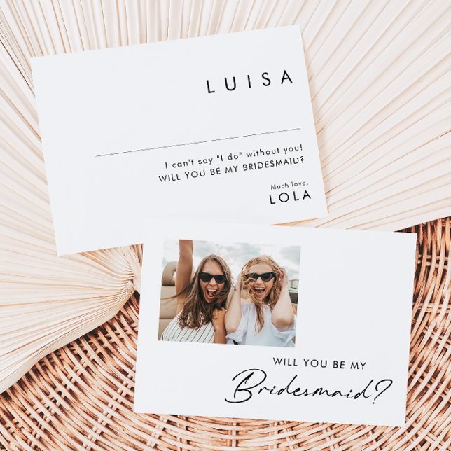 Modern Minimalist Photo Bridesmaid Proposal Card (Creator Uploaded)