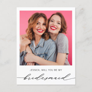 Modern Minimalist Photo Bridesmaid Proposal Postcard