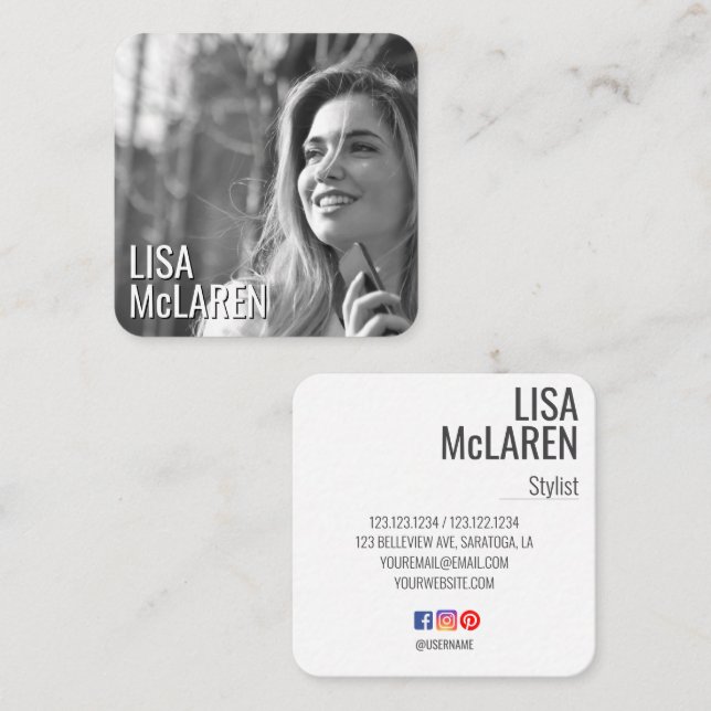 Modern Minimalist Photo Business Card w/ Social Me (Front/Back)