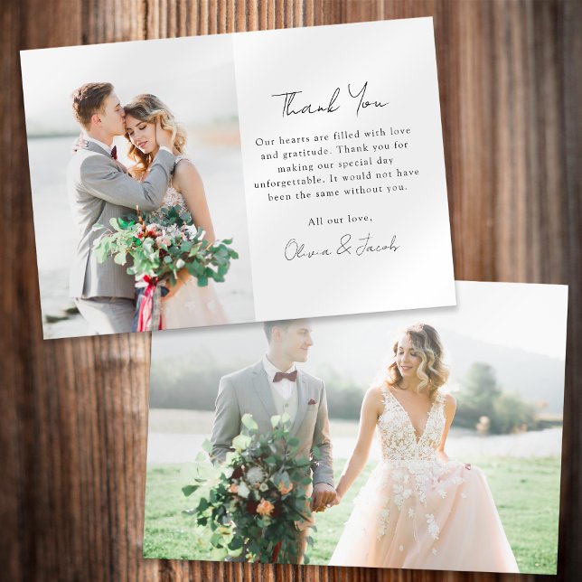 Modern Minimalist Photo Calligraphy Wedding  Thank You Card (Creator Uploaded)