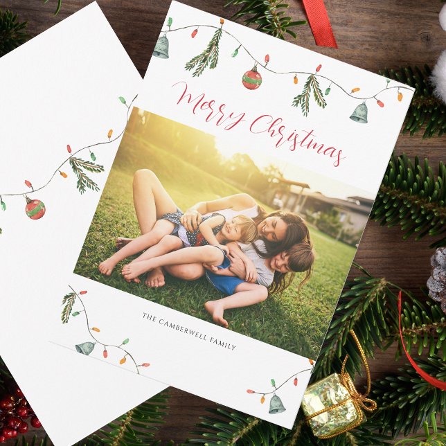 Modern Minimalist Photo Christmas Elegant Script Holiday Card (Christmas Rustic Family Photo Greetings Card)