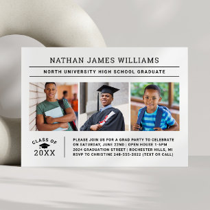 Modern Minimalist Photo Collage Grad Party Invitation