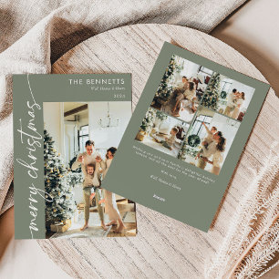 Modern Minimalist Photo Collage Merry Christmas Holiday Card
