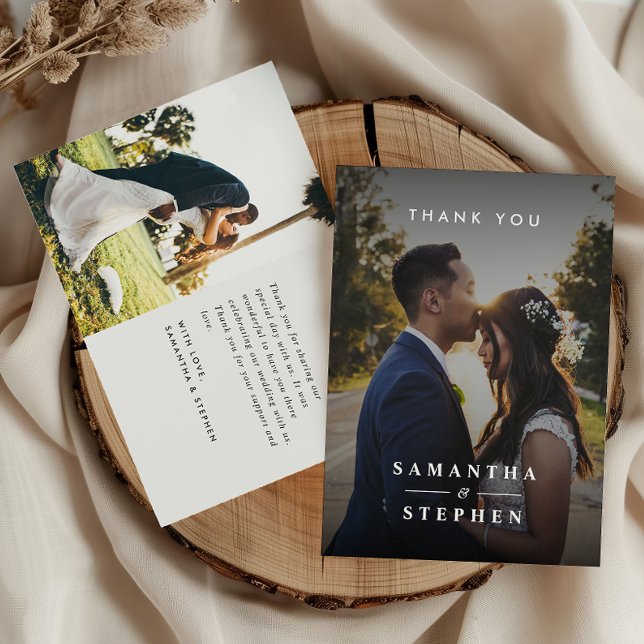 Modern Minimalist Photo Custom Text Wedding Thank You Card (Creator Uploaded)