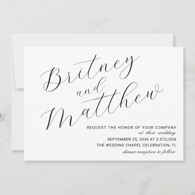 Modern Minimalist Photo Elegant Script Wedding Invitation (Front)