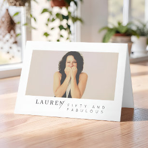 Modern Minimalist Photo Fifty & Fabulous Birthday Card