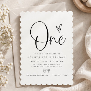 Modern Minimalist Photo First Birthday Party Invitation