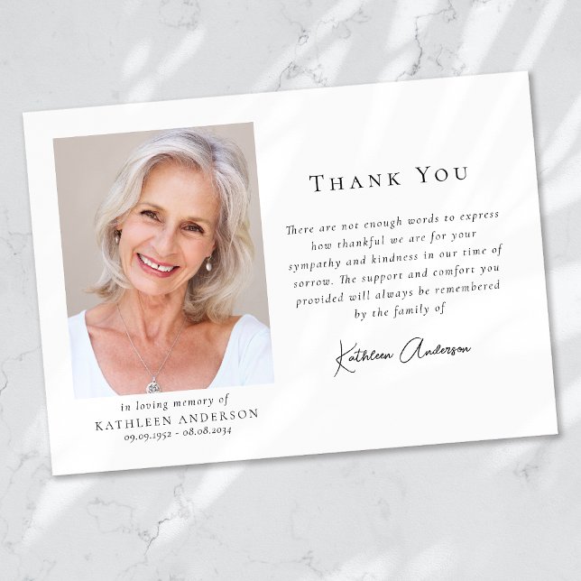 Modern Minimalist Photo Funeral Thank You Card (Creator Uploaded)