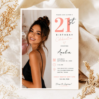 Modern Minimalist Photo Girl 21st Birthday Party Invitation