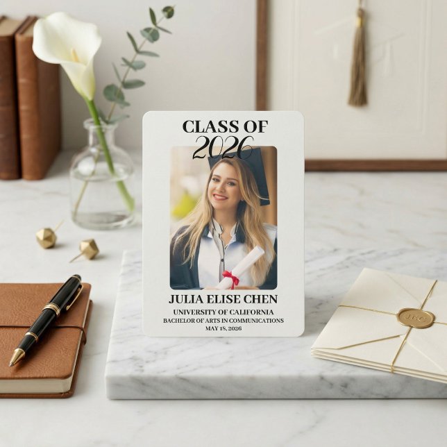 Modern Minimalist Photo Graduation Black Script  Announcement (Modern Minimalist Photo Graduation Black Script Class of 2026 Elegant Professional)