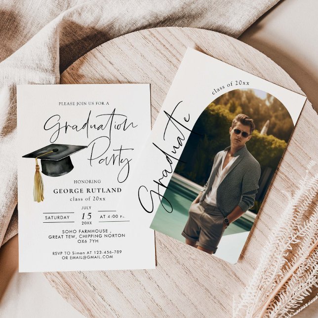 Modern Minimalist Photo Graduation Party Invitation (Creator Uploaded)