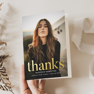 Modern Minimalist Photo Graduation Thank You Foil Greeting Card
