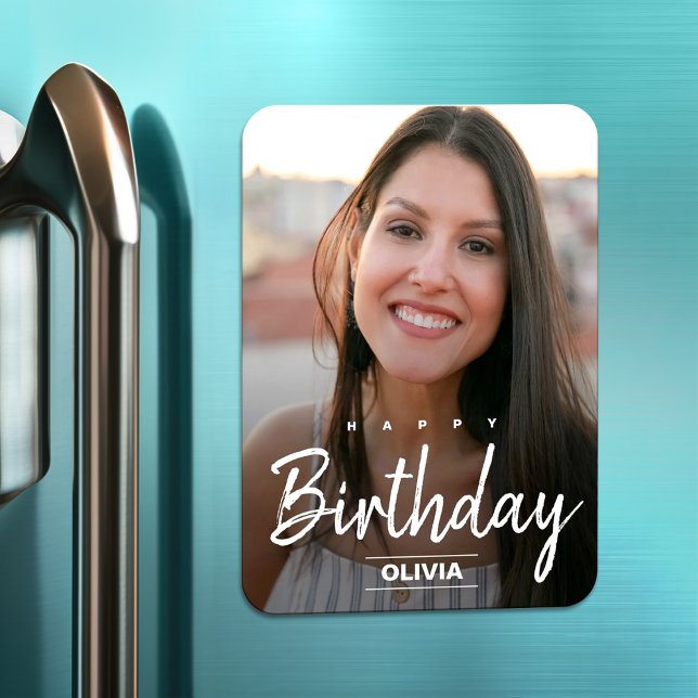 Modern Minimalist Photo Happy Birthday Greeting Magnet (Creator Uploaded)