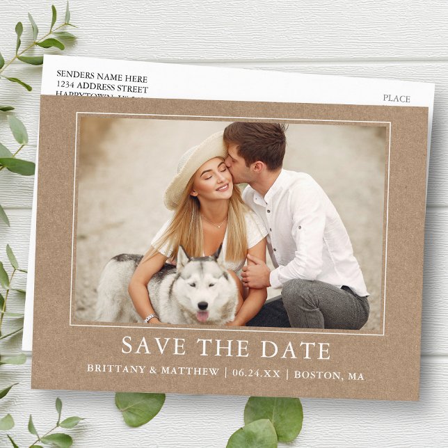 Modern Minimalist Photo Kraft Save the Date Postcard (Customize to change text size or text style.)