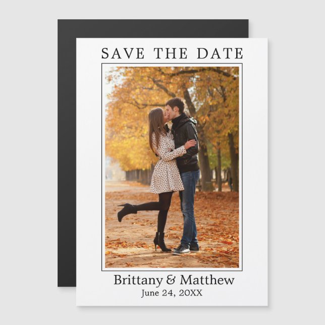 Modern Minimalist Photo Magnetic Save the Date (Front/Back)