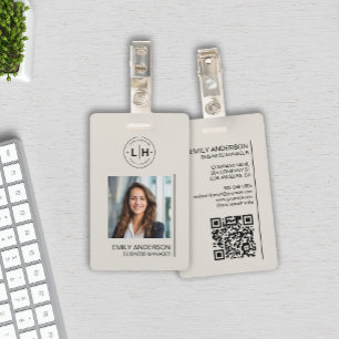 Modern Minimalist Photo Name Logo ID Badge