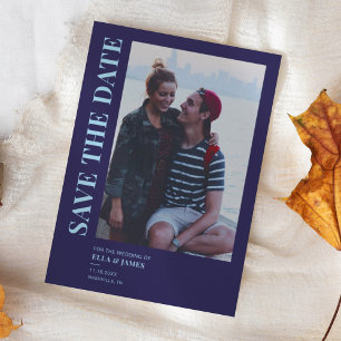 Modern Minimalist Photo Navy Blue Wedding Save The Date