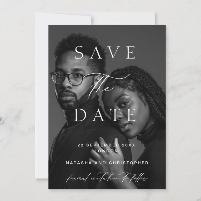 Modern Minimalist Photo Overlay Wedding Save The Date (Front)