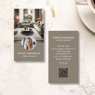 Modern Minimalist Photo Professional Taupe Business Card
