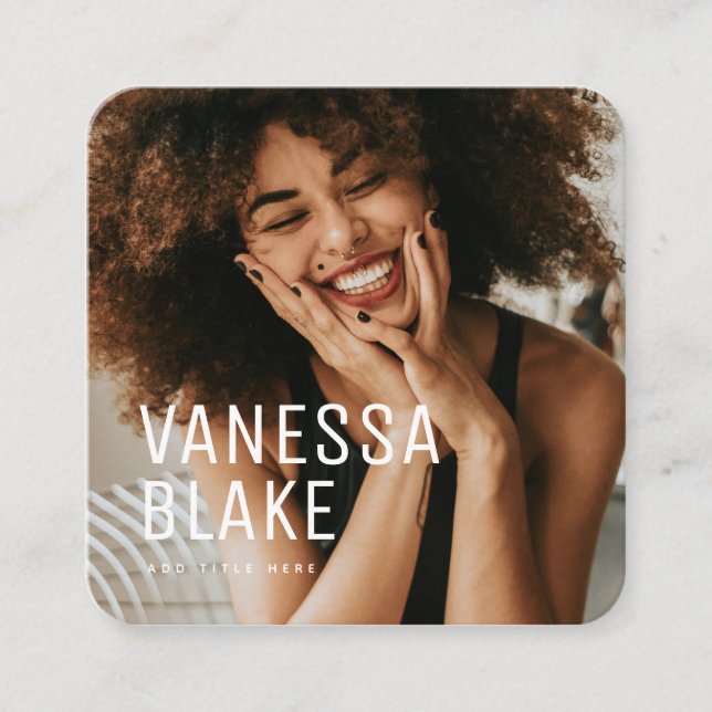 Modern Minimalist Photo QR Code Beige Professional Square Business Card (Front)