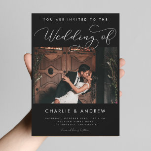 Modern Minimalist Photo Qr Code Black Wedding Invitation