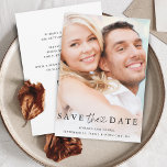 Modern Minimalist Photo QR Code Details Wedding Save The Date<br><div class="desc">This simple and elegant black and white wedding save the date card features your personal photo on the front,  with a mix of modern handwritten script and serif text. There is room for additional information on the back,  including your wedding website and the QR code.</div>