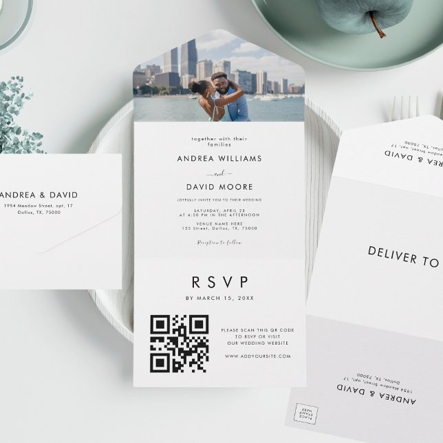 Modern & Minimalist Photo QR Code RSVP Wedding All In One Invitation (Creator Uploaded)