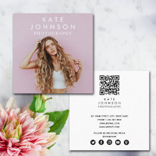 Modern Minimalist Photo QR Code Social Media Square Business Card