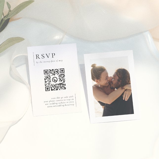 Modern Minimalist Photo QR Code Wedding RSVP Enclosure Card (Creator Uploaded)