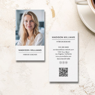 Modern Minimalist Photo QR Social Media White Business Card