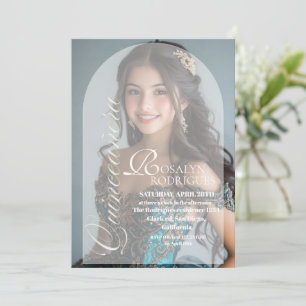 Modern & Minimalist Photo Quinceanera Gold White  Invitation