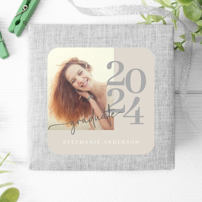 Modern Minimalist Photo Script Graduate Square Sticker (Creator Uploaded)