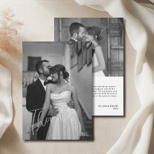 Modern Minimalist Photo Script Wedding Thank You Card