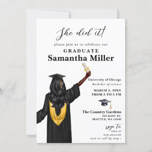 Modern Minimalist Photo She Did It Graduation Invitation