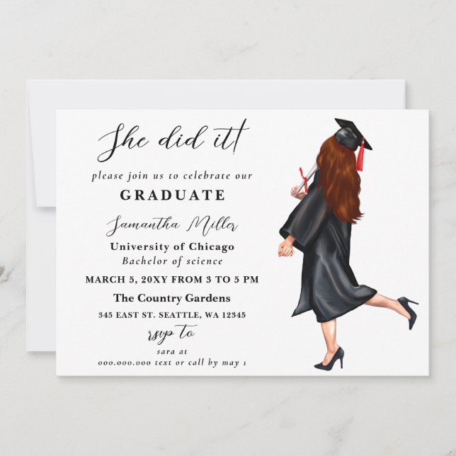 Modern Minimalist Photo She Did It Graduation Invitation (Front)
